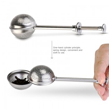 2018 New High Quality Convenient Ball Shaped Stainless Steel Silver Push Style Tea Infuser Strainer Tea Infuser Tool