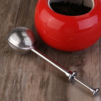 2018 New High Quality Convenient Ball Shaped Stainless Steel Silver Push Style Tea Infuser Strainer Tea Infuser Tool