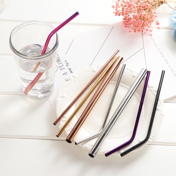 5pcs/set Reusable Drinking Straw Stainless Steel Eco-Friendly Straight/ Bend Metal Straw with Cleaner Brush Bar Accessories