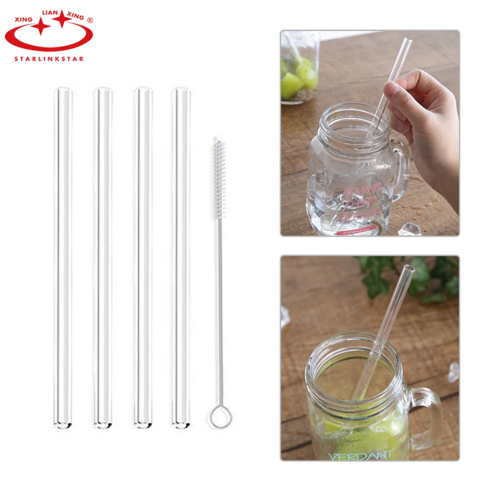 2 PC Reusable and Temperature Resistant Environmental Glass Water Drinking Straws with Brush Wedding Birthday Party