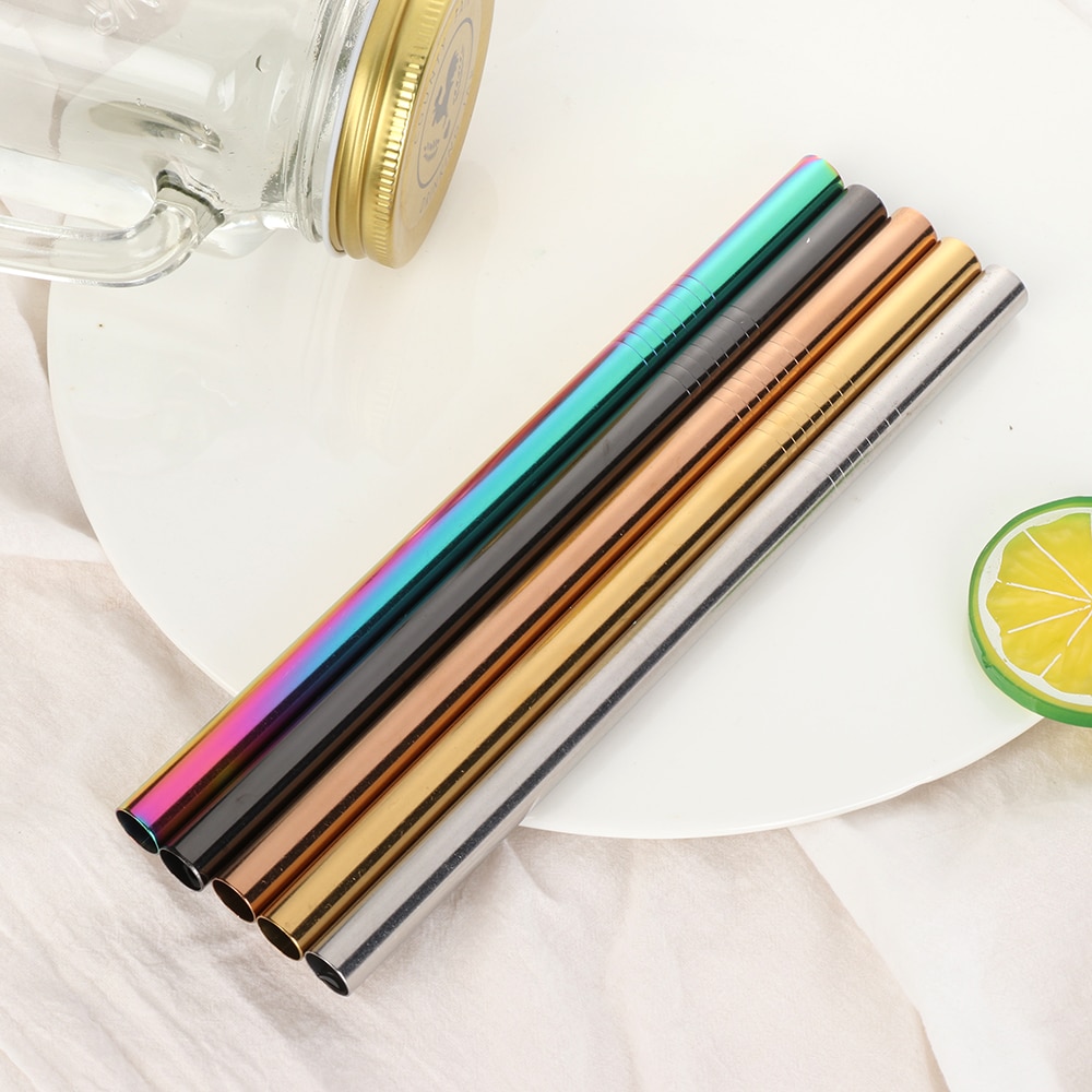 6/12mm*215mm Stainless Steel Drinking Straw Reusable Straight Metal Straws Fruit Juice Milk Eco-Friendly Bar Accessories