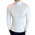 2018 Autumn Winter New High Neck Warm Sweater Men Turtleneck Sweaters Slim Fit White Black Pullover Men Knitwear