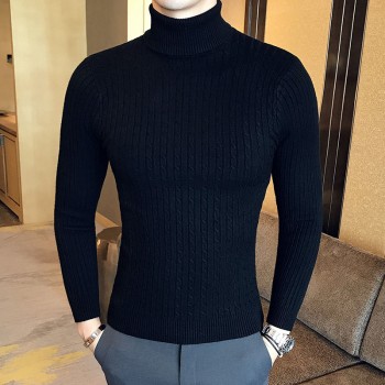 2018 Autumn Winter New High Neck Warm Sweater Men Turtleneck Sweaters Slim Fit White Black Pullover Men Knitwear