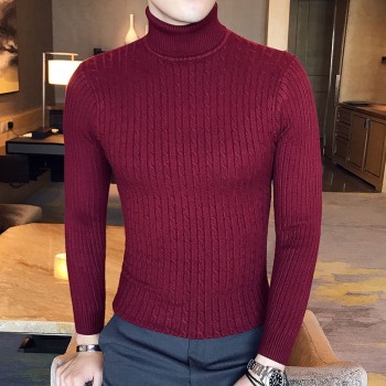 2018 Autumn Winter New High Neck Warm Sweater Men Turtleneck Sweaters Slim Fit White Black Pullover Men Knitwear