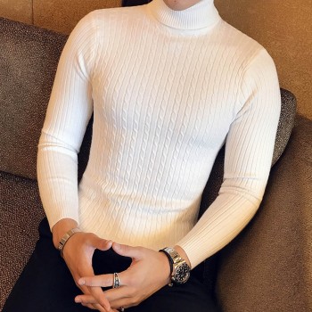 2018 Autumn Winter New High Neck Warm Sweater Men Turtleneck Sweaters Slim Fit White Black Pullover Men Knitwear