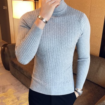 2018 Autumn Winter New High Neck Warm Sweater Men Turtleneck Sweaters Slim Fit White Black Pullover Men Knitwear