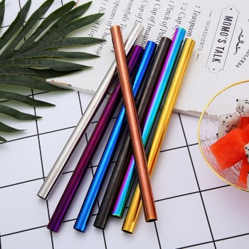 1Pcs 304 Stainless Steel Straws Bubble Tea Diameter 12mm Reusable Drinking Straw Milk Tea Rainbow Metal Straw With Brush