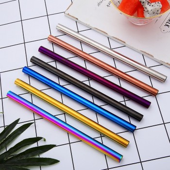 1Pcs 304 Stainless Steel Straws Bubble Tea Diameter 12mm Reusable Drinking Straw Milk Tea Rainbow Metal Straw With Brush