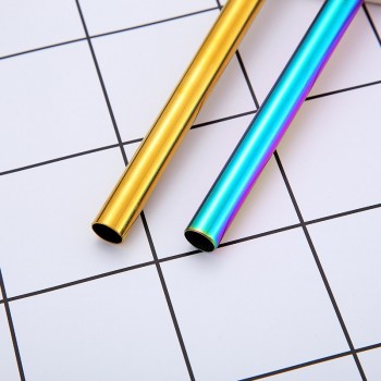 1Pcs 304 Stainless Steel Straws Bubble Tea Diameter 12mm Reusable Drinking Straw Milk Tea Rainbow Metal Straw With Brush