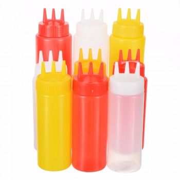 Mayitr 3 Hole Squeeze Bottle Plastic Oil Vinegar Bottles Condiment Dispenser Sauce Bottle Ketchup Salad Cruet Can