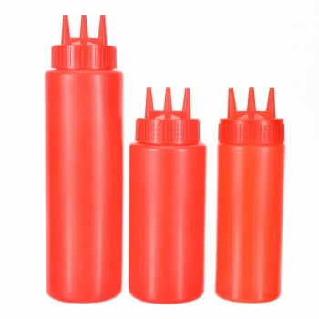 Mayitr 3 Hole Squeeze Bottle Plastic Oil Vinegar Bottles Condiment Dispenser Sauce Bottle Ketchup Salad Cruet Can