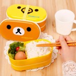 2 Layer 800ml  Cartoon Rilakkuma Lunchbox Bento  Box Food Container With stick  Japanese Style Plastic   box