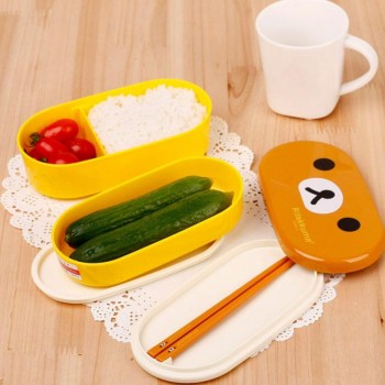 2 Layer 800ml  Cartoon Rilakkuma Lunchbox Bento  Box Food Container With stick  Japanese Style Plastic   box