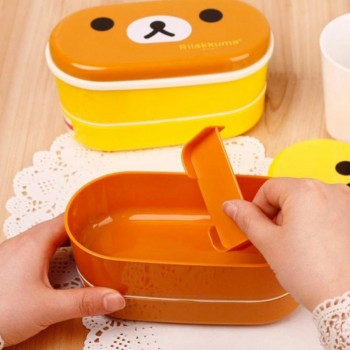 2 Layer 800ml  Cartoon Rilakkuma Lunchbox Bento  Box Food Container With stick  Japanese Style Plastic   box