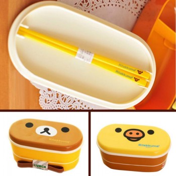 2 Layer 800ml  Cartoon Rilakkuma Lunchbox Bento  Box Food Container With stick  Japanese Style Plastic   box