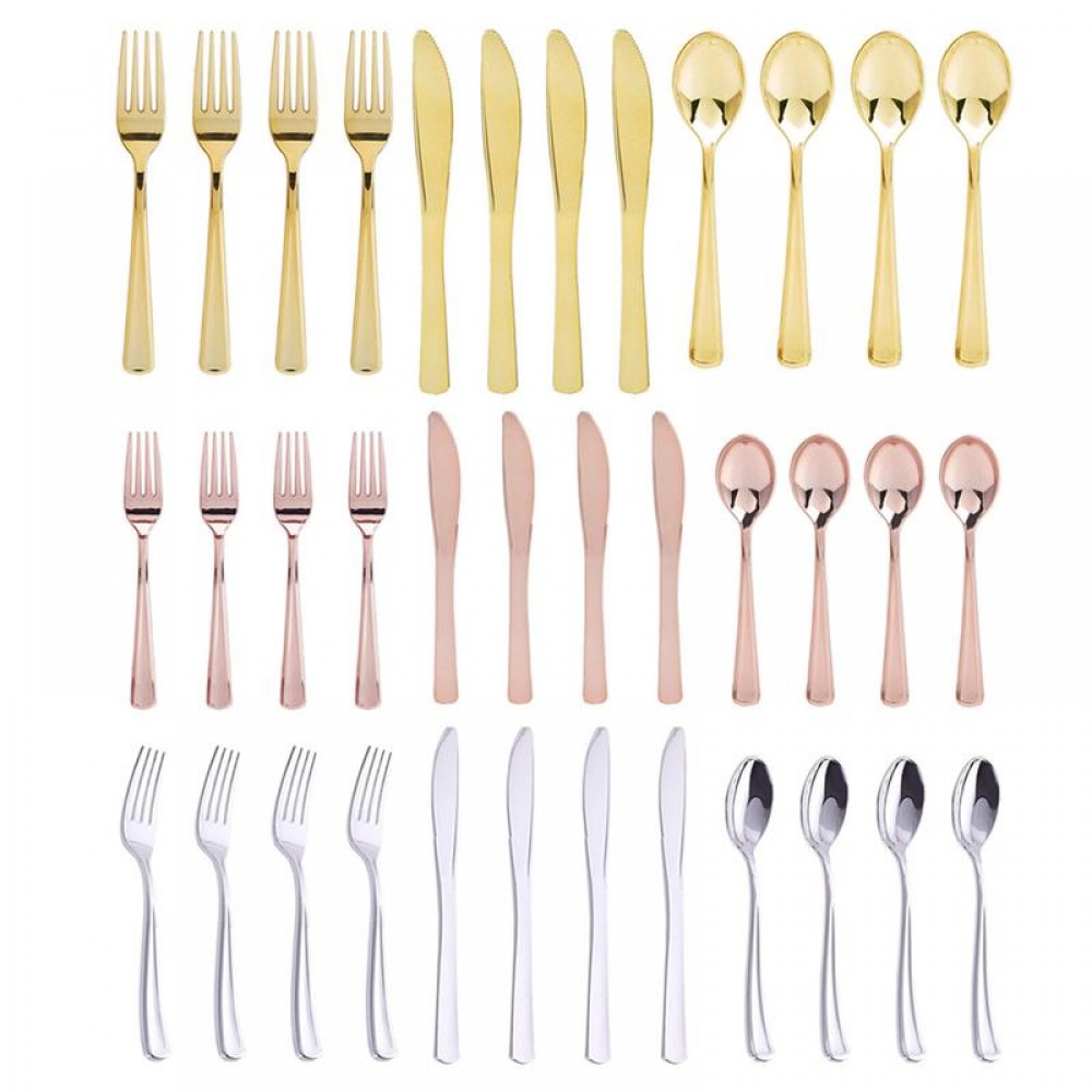 12Pcs Flat Plating Gold Disposable Cutlery Western Dessert Cutlery Ice Cream Spoon Long Handle Cutlery Christmas Party Supplies