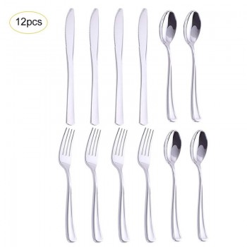 12Pcs Flat Plating Gold Disposable Cutlery Western Dessert Cutlery Ice Cream Spoon Long Handle Cutlery Christmas Party Supplies