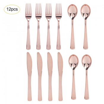 12Pcs Flat Plating Gold Disposable Cutlery Western Dessert Cutlery Ice Cream Spoon Long Handle Cutlery Christmas Party Supplies