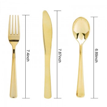 12Pcs Flat Plating Gold Disposable Cutlery Western Dessert Cutlery Ice Cream Spoon Long Handle Cutlery Christmas Party Supplies