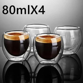 New 1/4/6Pcs Double Wall shot Glass double Wall Espresso Coffee Cup 80ml /250ML/350ML/450ML