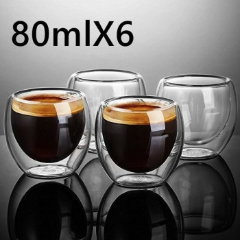 New 1/4/6Pcs Double Wall shot Glass double Wall Espresso Coffee Cup 80ml /250ML/350ML/450ML