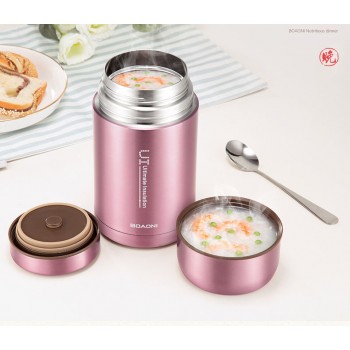 BOAONI 1000ml Food Thermal Jar Vacuum Insulated Soup Thermos Containers 18/8 Stainless Steel Lunch Box with Folding Spoon