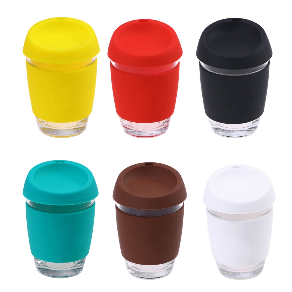 1pc Glass Coffee Mug Travel Coffee Cup with BPA Free Silicone Lid and Sleeve (12oz)