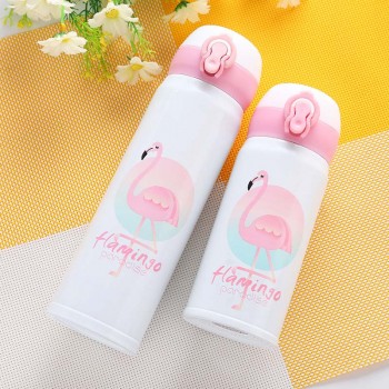 350ML 500ML Thermocup Bouncing Cover Bottle Vacuum flask Flamingo Pattern Thermal Mug Travel Thermos Cup  Stainless Steel