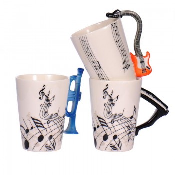 Creative Music Violin Guitar Ceramic Mug Coffee Tea Milk Stave Cups with Handle Coffee Mug Novelty Gifts for Wedding Birthday