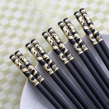 BalleenShiny Alloy Black Dragon Chopsticks Chinese Long Non-Slip Alloy Sushi Hashi Chop Sticks Set Chinese Gifts Tableware