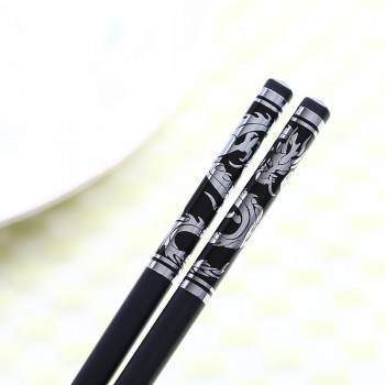 BalleenShiny Alloy Black Dragon Chopsticks Chinese Long Non-Slip Alloy Sushi Hashi Chop Sticks Set Chinese Gifts Tableware