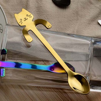 4pcs/set Creative Cartoon Cat Coffee Spoons Stainless Steel Ice Cream Candy Teaspoon Kitchen Tableware Supplies