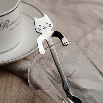 4pcs/set Creative Cartoon Cat Coffee Spoons Stainless Steel Ice Cream Candy Teaspoon Kitchen Tableware Supplies