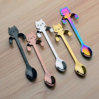 4pcs/set Creative Cartoon Cat Coffee Spoons Stainless Steel Ice Cream Candy Teaspoon Kitchen Tableware Supplies