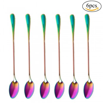 6Pcs/lot Stainless Steel Long-handled Spoon Rainbow Dessert Ice Cream Coffee Spoon Stirring Teaspoons Coffee Spoon Flatware Set