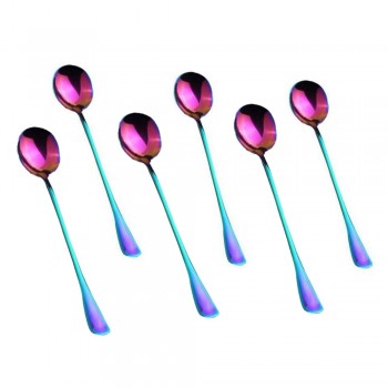 6Pcs/lot Stainless Steel Long-handled Spoon Rainbow Dessert Ice Cream Coffee Spoon Stirring Teaspoons Coffee Spoon Flatware Set