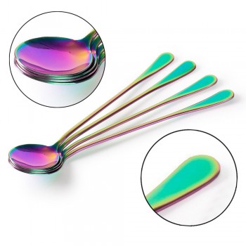 6Pcs/lot Stainless Steel Long-handled Spoon Rainbow Dessert Ice Cream Coffee Spoon Stirring Teaspoons Coffee Spoon Flatware Set