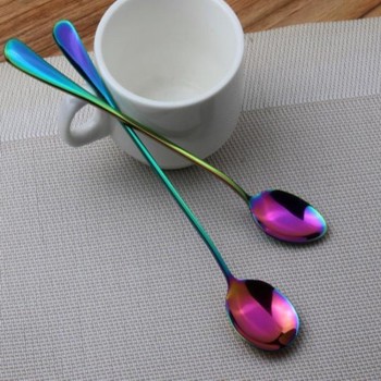 6Pcs/lot Stainless Steel Long-handled Spoon Rainbow Dessert Ice Cream Coffee Spoon Stirring Teaspoons Coffee Spoon Flatware Set