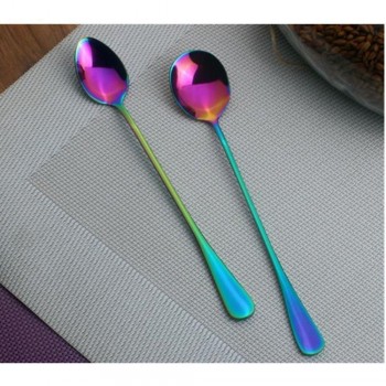 6Pcs/lot Stainless Steel Long-handled Spoon Rainbow Dessert Ice Cream Coffee Spoon Stirring Teaspoons Coffee Spoon Flatware Set