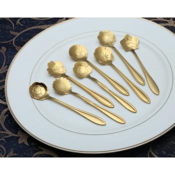 8 Pieces Stainless Steel Creative Flower Coffee Spoon Tableware Tea Spoons Ice Cream Spoon Set Sliver Gold Tableware Coffee Tool