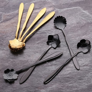 8 Pieces Stainless Steel Creative Flower Coffee Spoon Tableware Tea Spoons Ice Cream Spoon Set Sliver Gold Tableware Coffee Tool