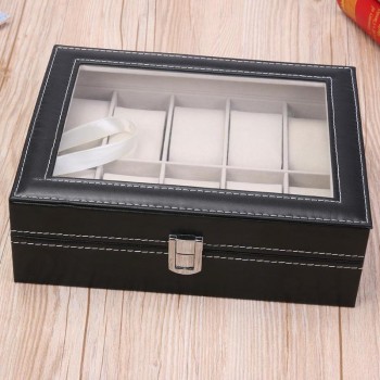 2019 PU Leather Watch Display Box 10 Grids Watch Box Retro Watches Jewelry Case Organizer Ring Earring Storage Unisex Clock Box