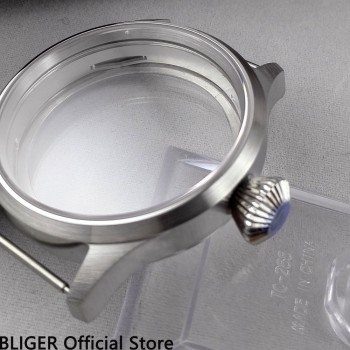 BLIGER 43MM Stainless Steel Watch Case Sapphire Crystal cover of watch Fit ETA 6497 6498 ST3600 Hand Winding Movement