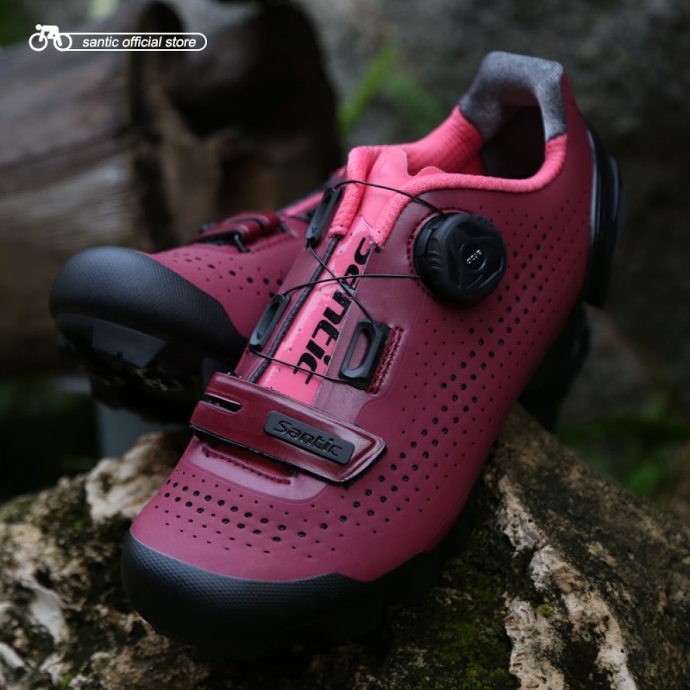 Santic Women Cycling MTB Shoes Rotating Lock Shoes Mountain Bike Biking Sneakers Cycling Women Shoes Two Colors LS18002