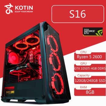 KOTIN S16 Desktop Computer Gaming PC AMD Ryzen5 2600 120GB 240G SSD PUBG PC 400W PSU 5 Red LED Fans Remote Control Light Bar