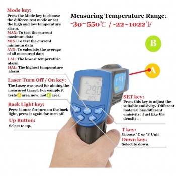 HoldPeak HP-880N Digital Non Contact Infrared Thermometer Laser Temperature Instrument -30--550C / -22--1022F