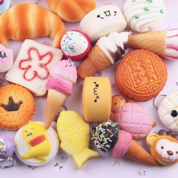 10Pcs Cute Kawaii Soft Squishy Medium Mini Soft Squishy Bread Toys Key Toys Decompression Fun Toys For Child Adult Attention