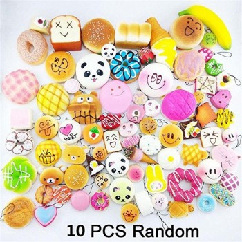 10Pcs Cute Kawaii Soft Squishy Medium Mini Soft Squishy Bread Toys Key Toys Decompression Fun Toys For Child Adult Attention