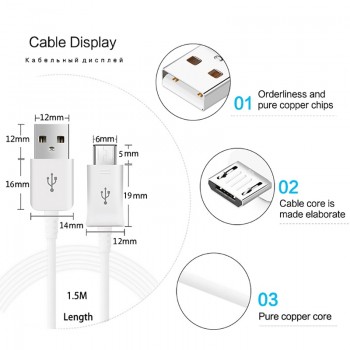 Samsung Micro USB Cable S6 S7 edge Original Note 4 5 S6edge S7edge J3 J5 J7 fast charger adapter charging 1.5m 2A usb cable date