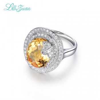 Lamp;zuan S925 Silver Sterling Jewelry Rings 4.75ct Natural Yellow Citrine Prong Setting Romantic Ring Fine Jewelry Christmas Gift